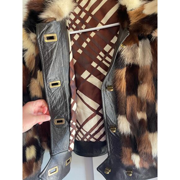 Vintage 1970's patchwork mink fur and leather cropped bomber coat - Picture 3 of 11